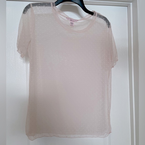 Victoria's Secret Tops - Victoria’s Secret short sleeve picot dot mesh top size Large- ballet pink